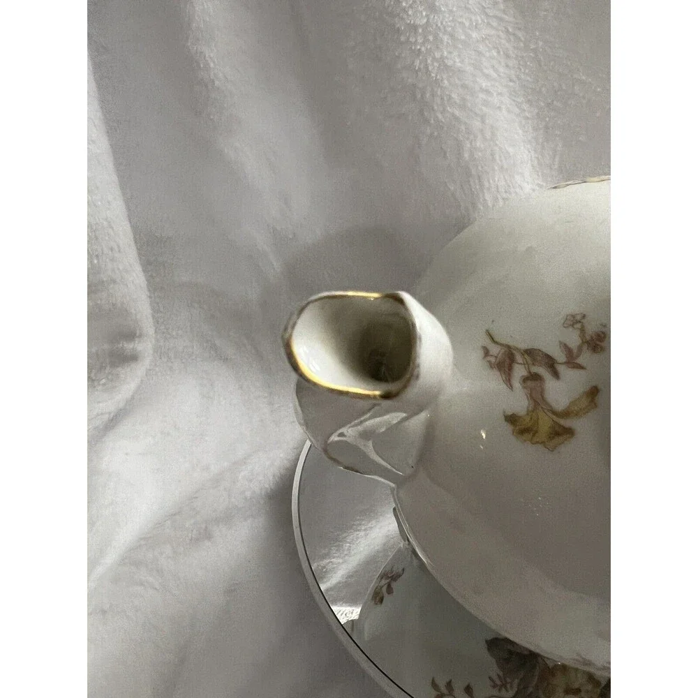 Limoge Teapot White with Gold Flowers Stamped Limoges France 9 Inches